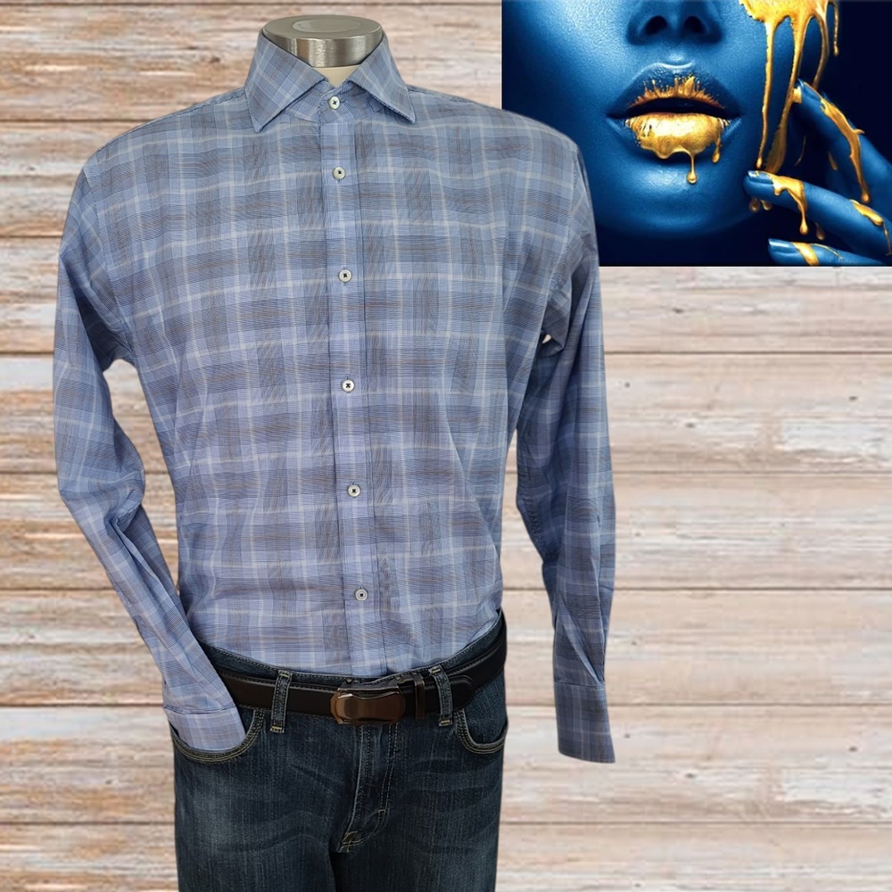 Thomas Dean Dress Shirt Men's Plaid Cotton Button Front‎ Sz M